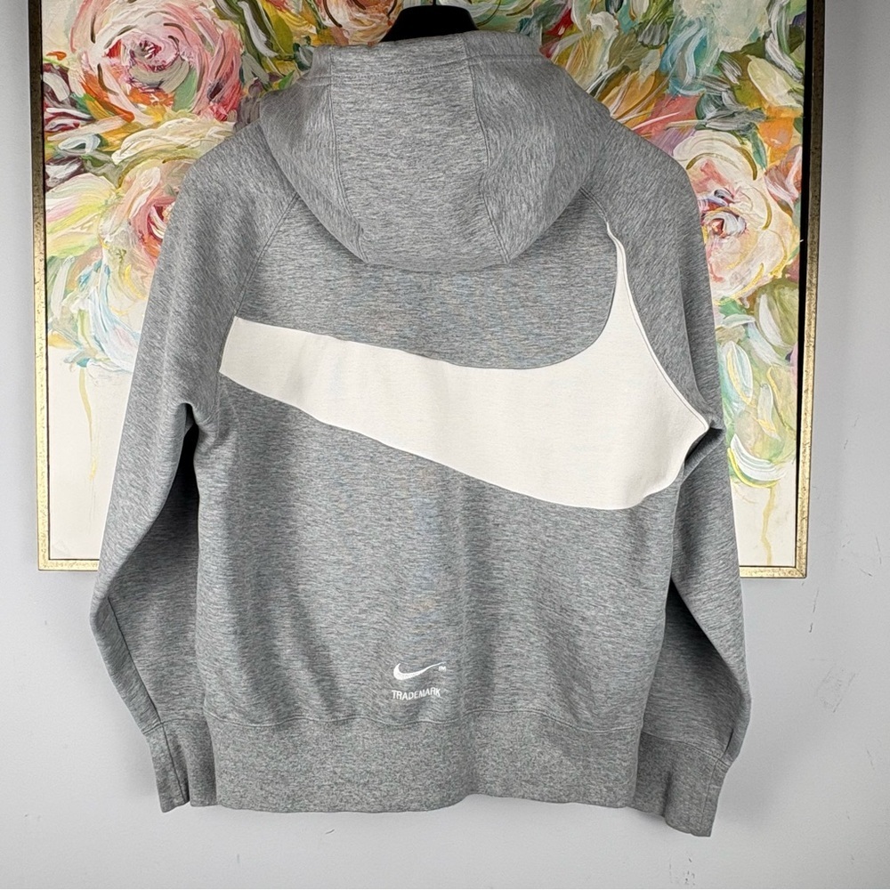 Nike Big Swoosh Gray Hoodie Men’s Medium Pullover Sweatshirt - Picture 5 of 9